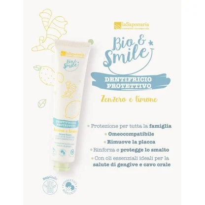 Dentifricio Protettivo Zenzero&Limone Dentifricio delicato omeocompatibile per adulti e bambini. Senza fluoro.