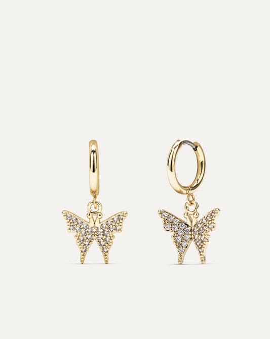 Orecchini Pendenti Farfalle Valentina Oro Cerchietto medio con farfalle.
