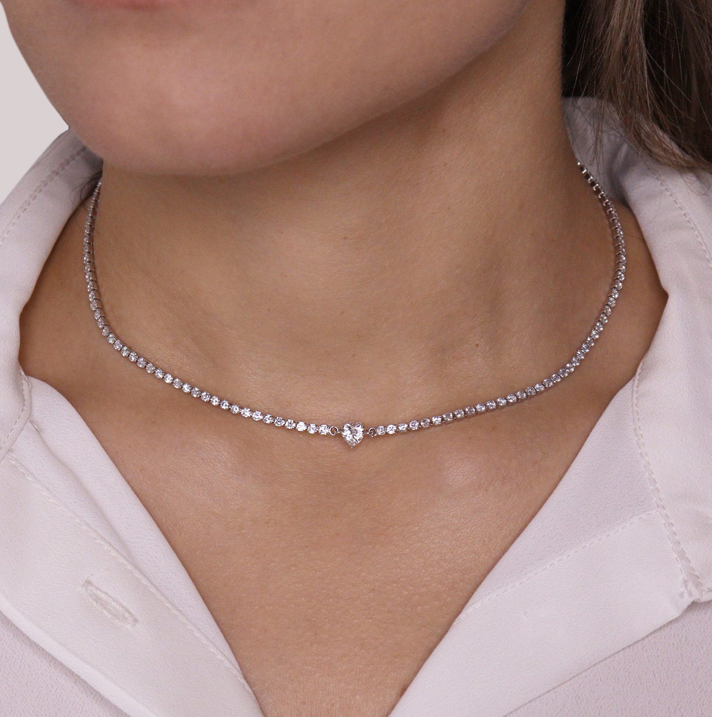 Collana Tennis con zircone centrale taglio cuore Clara