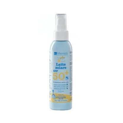 Latte solare SPF 50+ - Protezione molto alta bimbi e pelli sensibili Latte solare certificato bio ad alta protezione con SPF 50+. Ideale per bambini e pelli sensibili