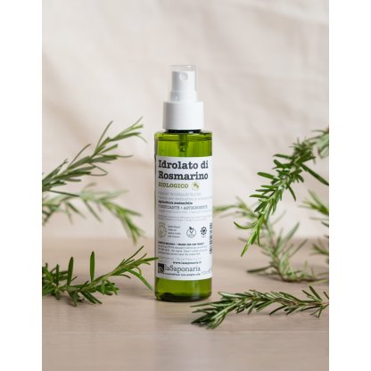 Idrolato di rosmarino bio Acqua floreale rinfrescante e astringente. Stimola la crescita dei capelli.