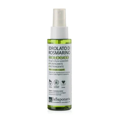 Idrolato di rosmarino bio Acqua floreale rinfrescante e astringente. Stimola la crescita dei capelli.