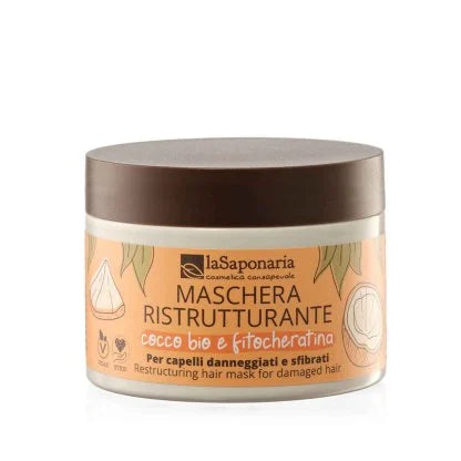 Maschera capelli ristrutturante Per capelli danneggiati e sfibrati con Cocco bio e Fitocheratina