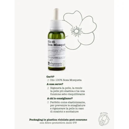 Olio di rosa mosqueta Ad azione elasticizzante e rigenerante. Puro al 100%, spremuto a freddo