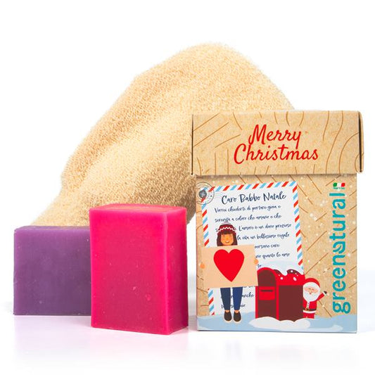 Greenatural cofanetto regalo Natale Lettera a Babbo Natale: 2 saponette + guanto cotone biologico