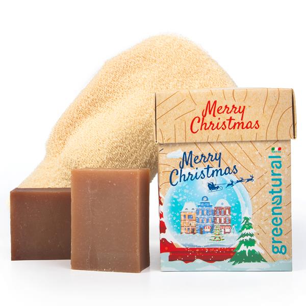 Greenatural cofanetto regalo Natale Snowball: 2 saponette + guanto cotone biologico