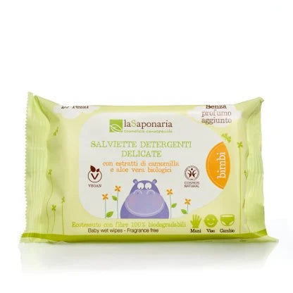Salviette detergenti delicate Azione idratante e rigenerante  A base di Olio d’oliva e Bisabololo